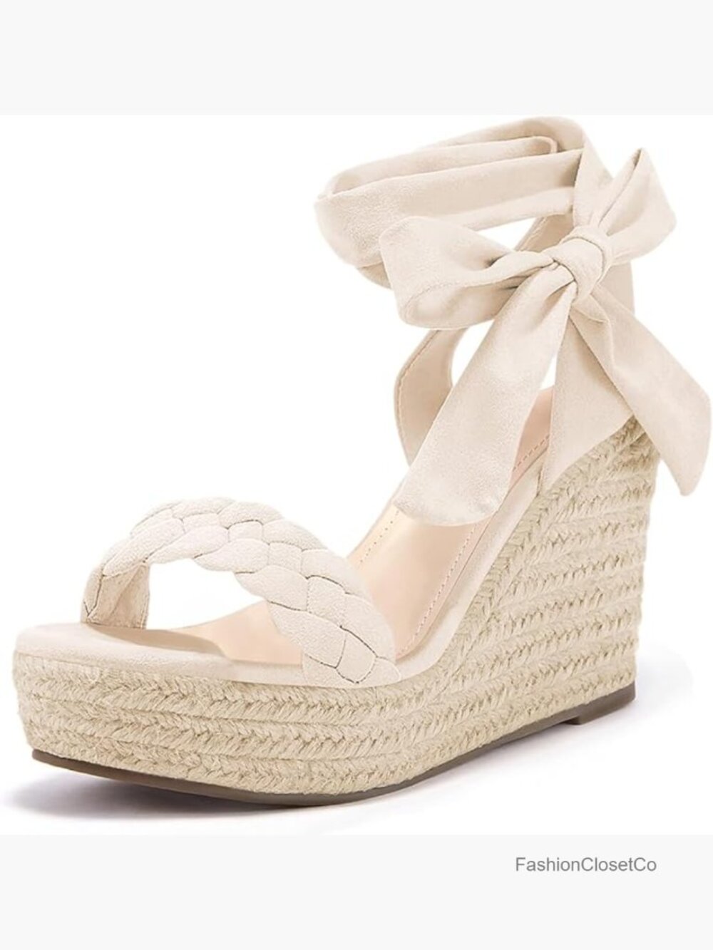 Braided Wedge Espadrille Sandals Lace Up Slingback Open Toe Platform Heeled - Picture 1 of 7
